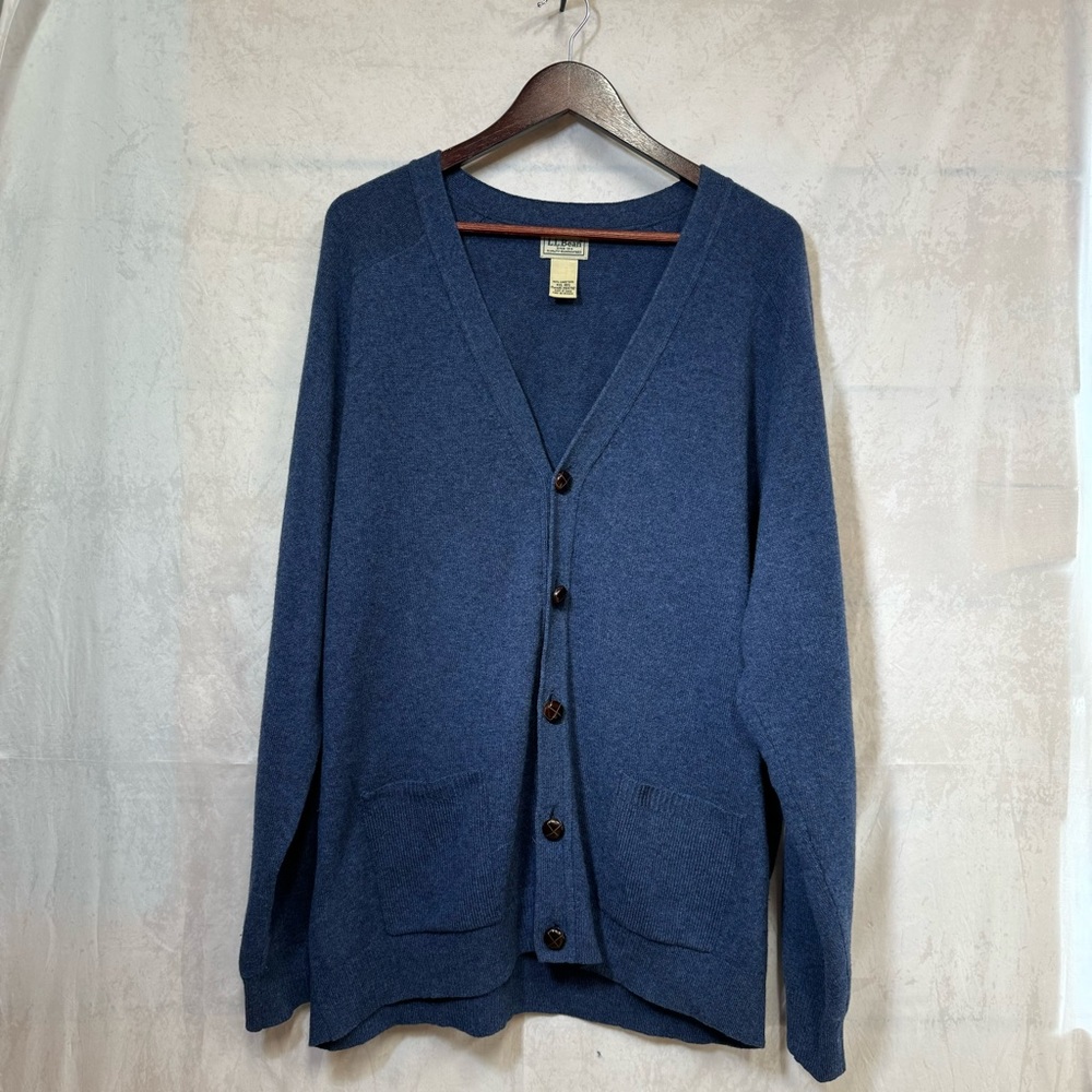LL Bean Cardigan Sweater Men’s XXL Reg 100%Lambswool Blue Grandpa Buttons